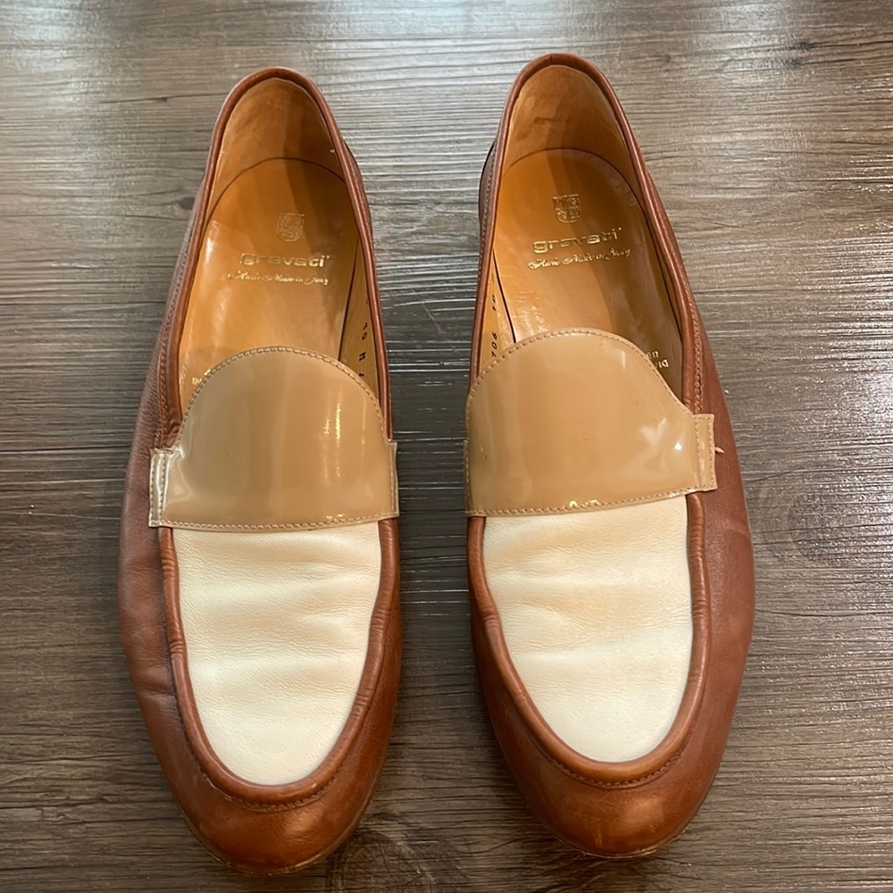 Women's Two-Tone Leather Loafers - Brown & Cream